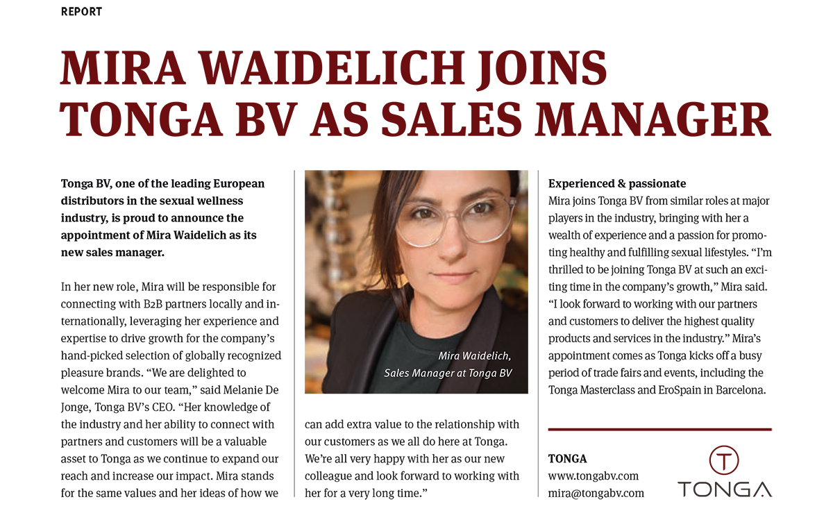 2023-05 Sign EU - Mira Waidelich joins Tonga BV as sales manager